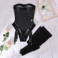 Sheer Mesh Bodysuit with Attached Stockings - image 5