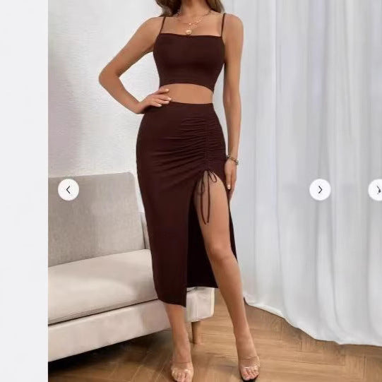 Slim Fit Sleeveless Split Mid-length Dress Set Women - image 4