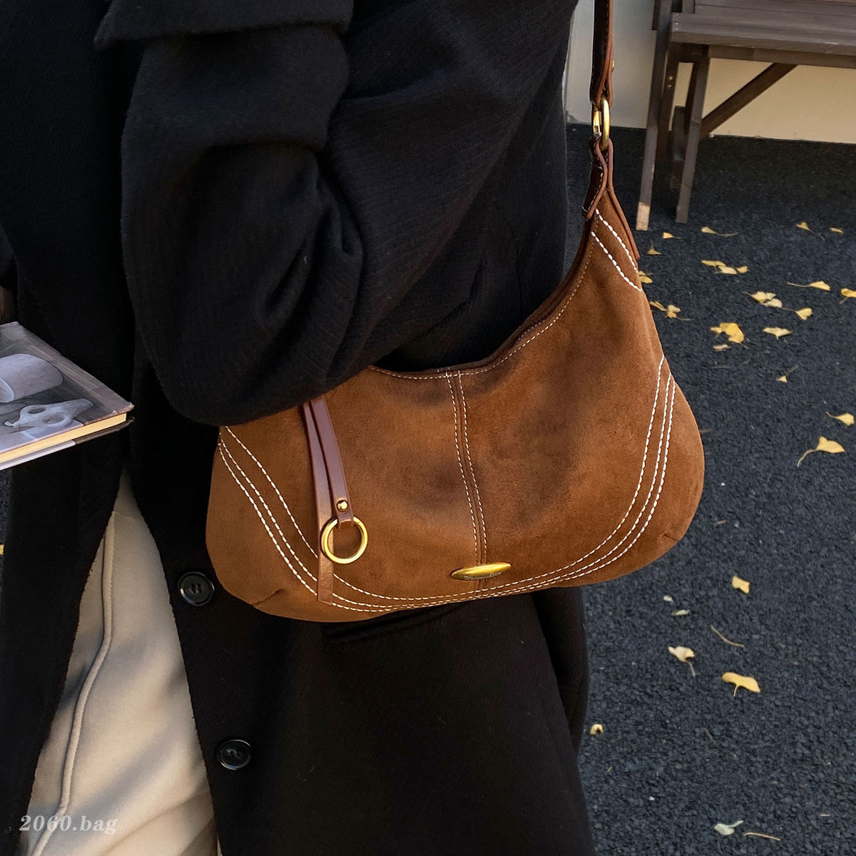 Minimalist Suede Shoulder Bag - image 4