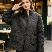 Plus Size Stand Collar Quilted Mid-Length Coat - image 1