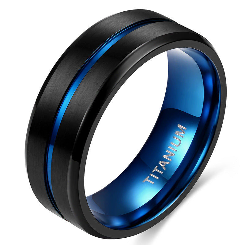 Titanium Ring with Blue Inlay Band - image 3