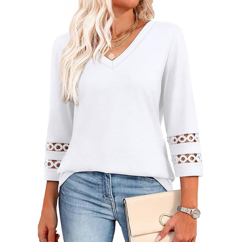 Women's V-Neck 3/4 Sleeve Top with Lace Trim - image 10