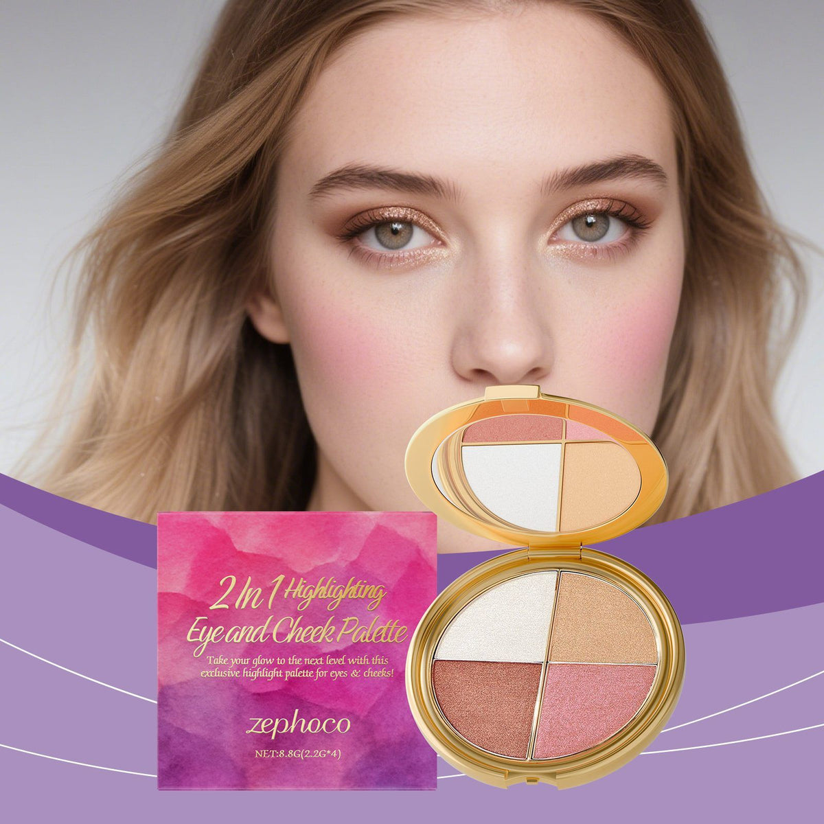zephoco Highlighter Eyeshadow and Blush Palette, 8.8 g - image 7