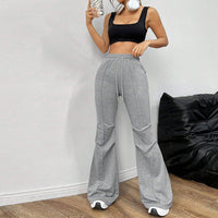 Simple Casual Pants Drawstring Elastic Waist Wide Leg Trousers - image 3