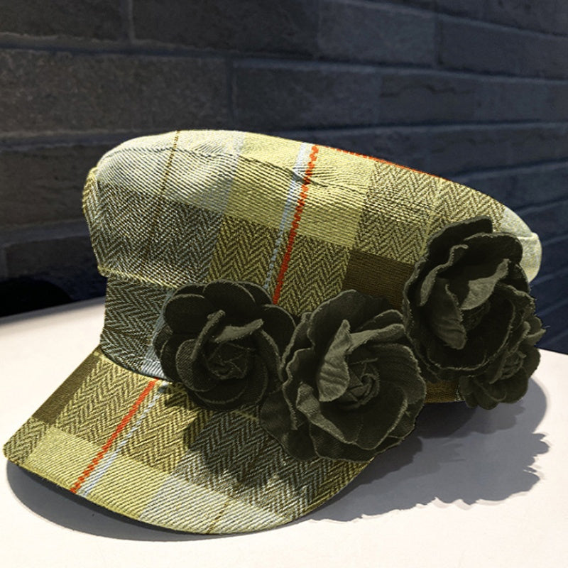 Gorra boina de cuadros con flores - image 4