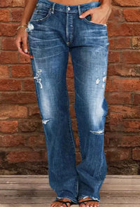 Women's Ripped Loose Straight Leg Jeans - image 4