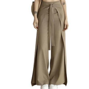 High Waist Tie-Front Slit Wide Leg Pants - image 5