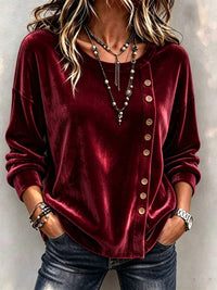 Velvet Asymmetric Button Long Sleeve Top - image 10
