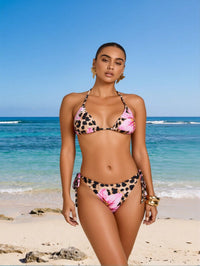 Tropical Print Bikini Set Women's Leopard & Floral Triangle Two-Piece Swimsuit For Beach Vacation - image 2