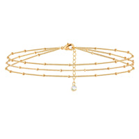 Dainty 14K Gold Filled Layered Bracelet for Women, Adjustable Beaded Chain with Crystal Charm - image 1