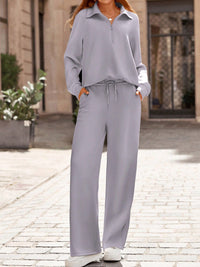 Women's Half-Zip Lapel Casual Two-Piece Set - image 10