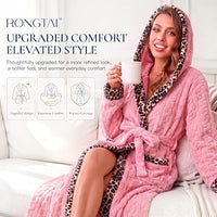 RONGTAI Women's Coral Fleece Long Robe Bathrobe, Jacquard Hearts - image 1