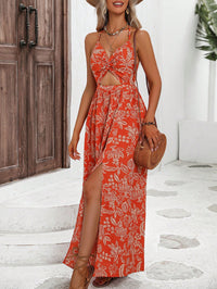 Women's Floral Print Twist Front Cutout Halter Maxi Dress, Backless Tie Back Beach Dress - image 5