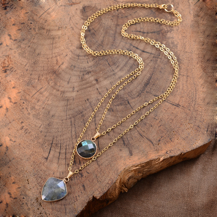 Moonstone Double Chain Pendant Necklace