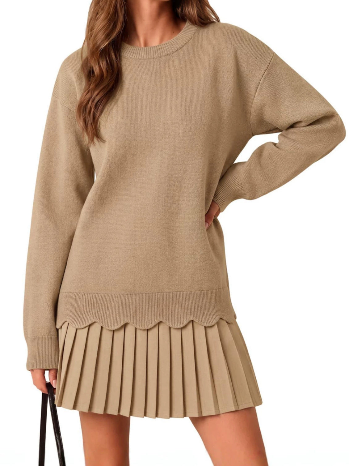 Scalloped Knit Sweater and Pleated Mini Skirt Set - image 4