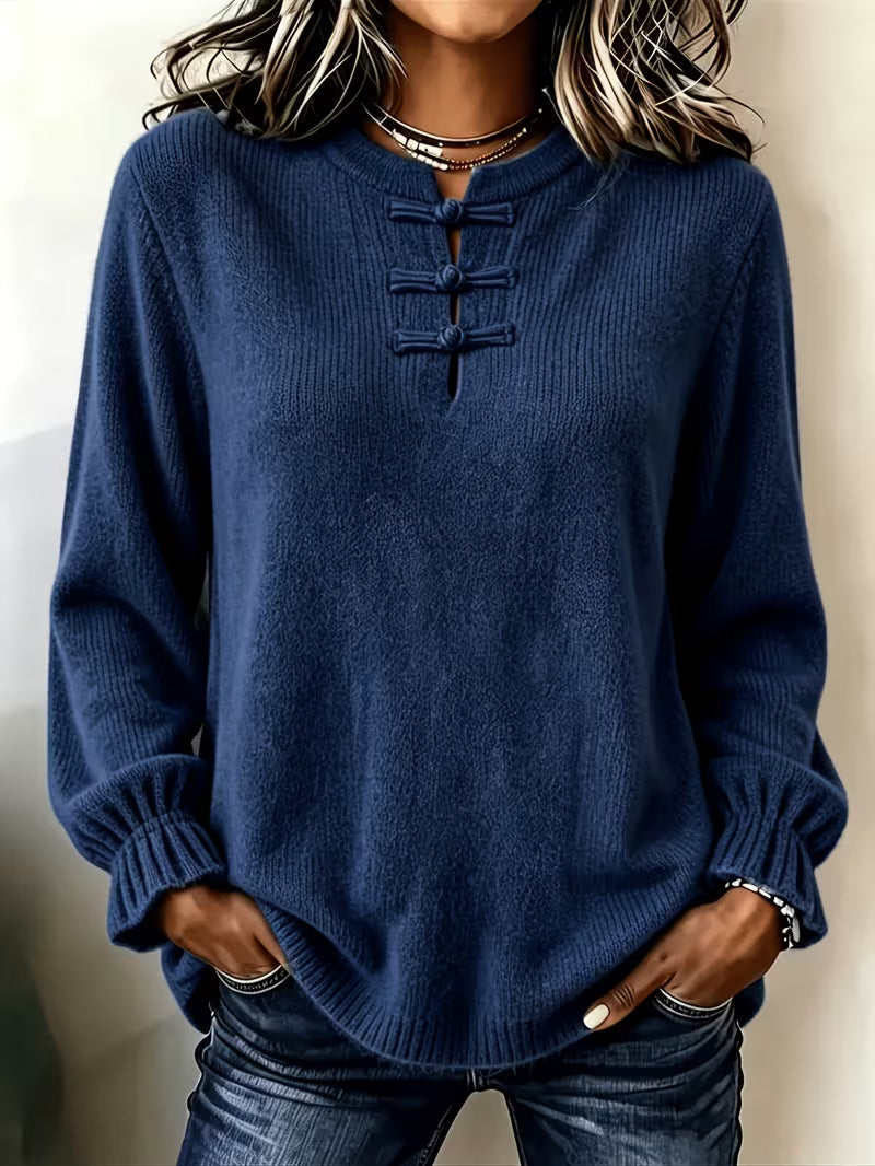 Women's Loose Knit Shirt with Stand Collar - image 7