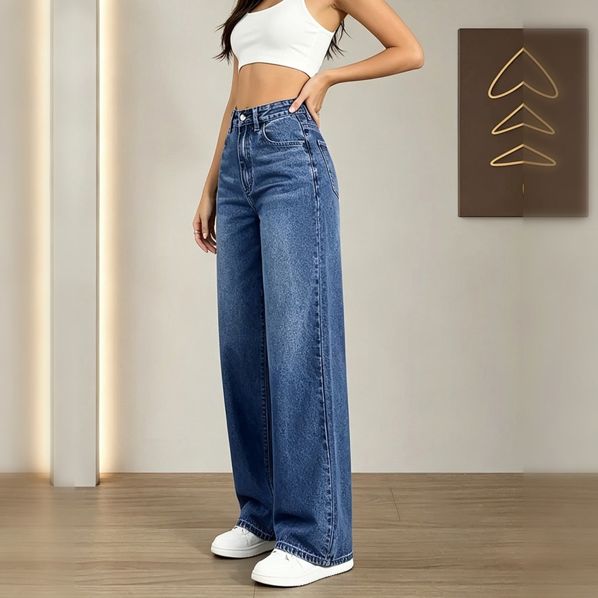 Jeans de pierna ancha con bajo sin terminar, lavado oscuro - image 5
