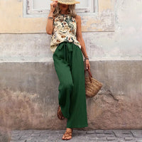 Women's 2 Piece Outfits Summer Casual Sleeveless Halter Neck Crop Tops Wide Leg Pants Set - image 7