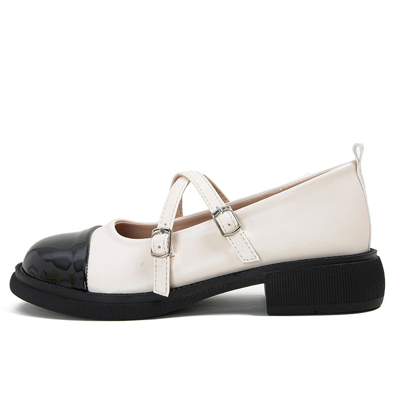 Soft Leather Color Block Block Heel Pumps - image 5