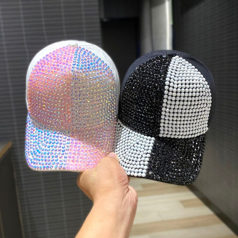 Korean Style Dual-color Patchwork Diamond Cap Shiny - image 3