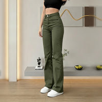 Jeans acampanados verde militar de tiro alto - image 4