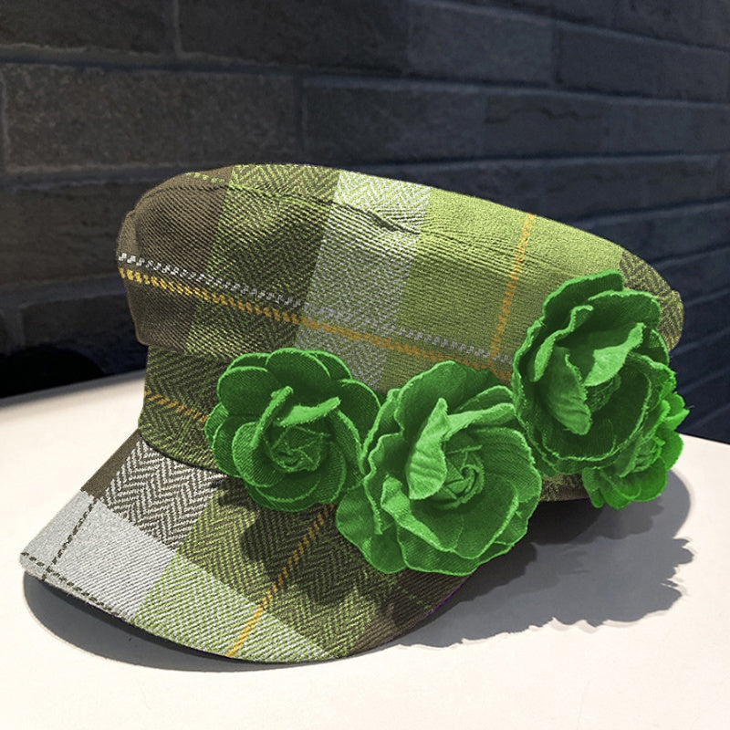 Gorra boina de cuadros con flores - image 2