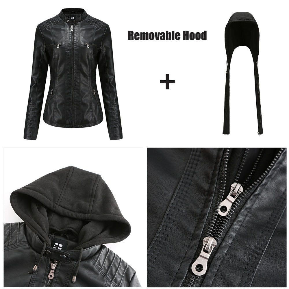 Women's Slim Fit Hooded Faux Leather Jacket - image 3