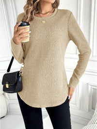Casual Warm Solid Color Round Neck Teddy Sports Shirt - image 7