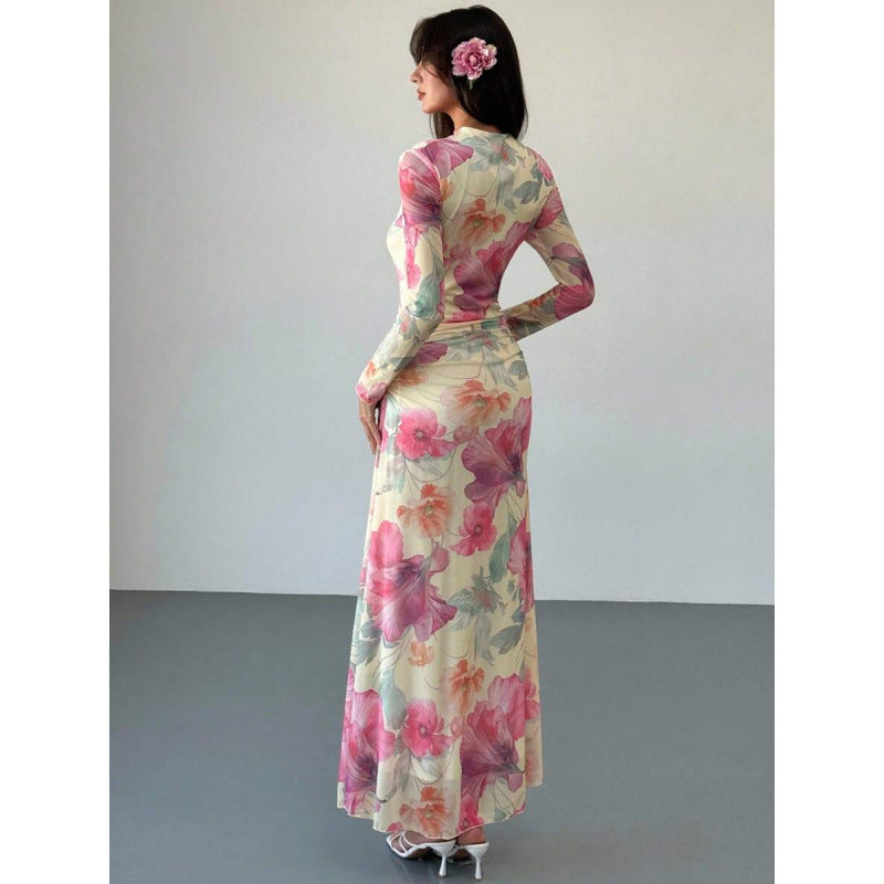 Floral Tulle Long Sleeve Maxi Dress - image 2