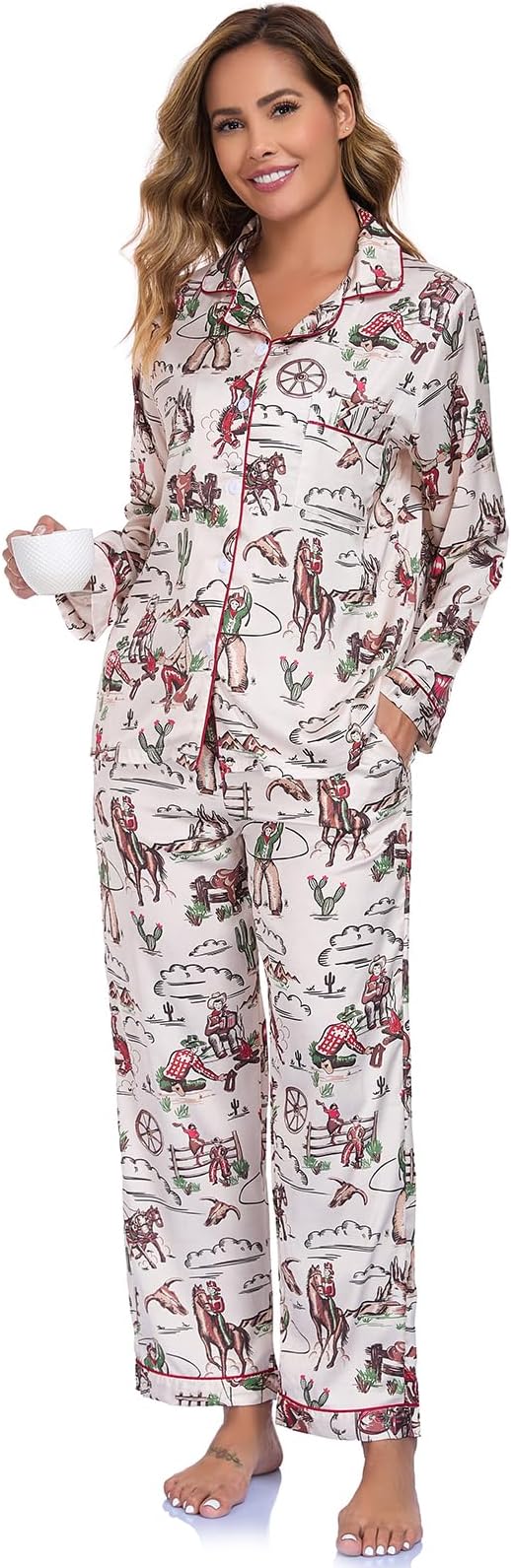 Pijama de manga larga con botones y bolsillo - image 10