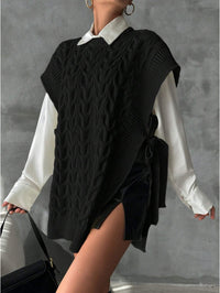 Women's Solid Color V-Neck Tie Casual Knit Vest - image 1