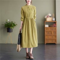 Stand Collar Button Corduroy Dress - image 7