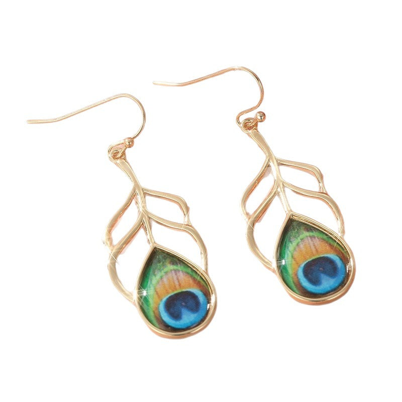 Vintage Peacock Feather Drop Earrings - image 5
