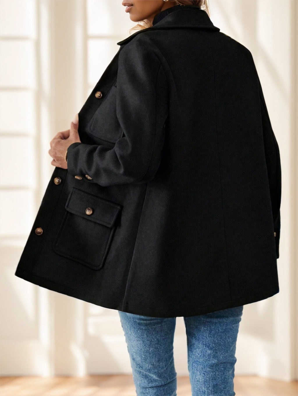 Casual Solid Color Multi-Pocket Jacket, Versatile For Autumn Winter - image 4