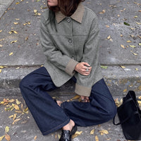 Women's Plaid Contrast Lapel Short Wool Coat - image 3