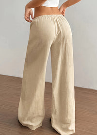 Women's Drawstring Wide Leg Casual Pants, Khaki - image 4