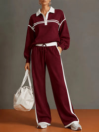 Collared Top And Loose Wide-leg Pants Set - image 9