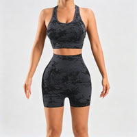 Women's 2 Piece Tie Dye Seamless Workout Set, Sports Bra and High Waist Yoga Shorts - image 5