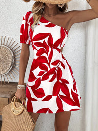 Women's One Shoulder Leaf Print Cutout Mini Dress - image 4