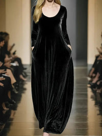 Women's Velvet Long Sleeve Maxi Dress with Pockets - image 1