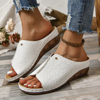Fashion Crocodile-pattern Wedges Sandals Summer Outdoor Thick-soled Slippers Fish Mouth Shoes For Women - image 5