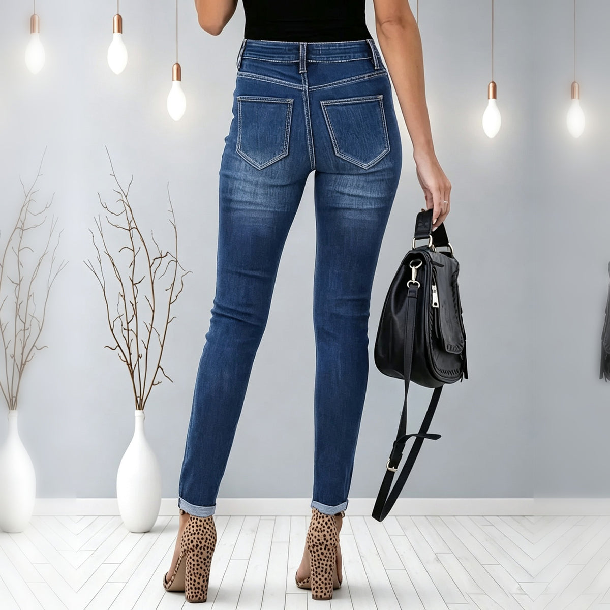 Medium Wash High-Waist Multi-Button Skinny Jeans - image 4