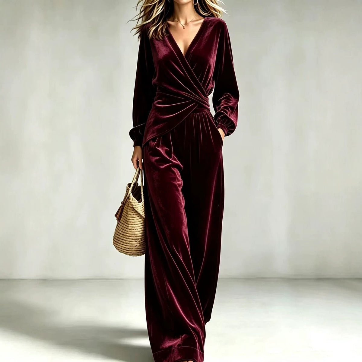 Women's Asymmetrical Velvet Pants Set - image 2