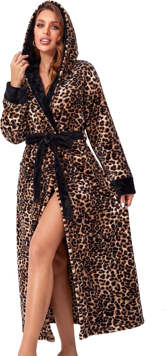 RONGTAI Women's Plush Hooded Robe Bathrobe-Fast Warmth For Home - image 3