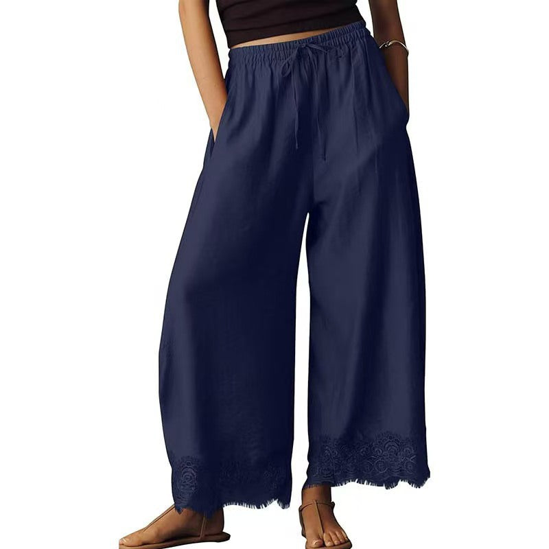 Cropped Bootcut Pants with Lace Panel - image 9