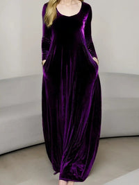 Women's Velvet Long Sleeve Maxi Dress with Pockets - image 2