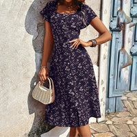 Women's Floral Print Short Sleeve Split Maxi Dress, Boho Beach Sundress - image 9