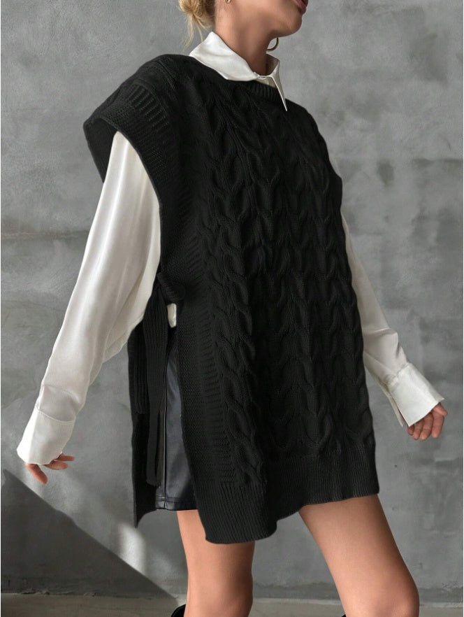 Women's Solid Color V-Neck Tie Casual Knit Vest - image 5