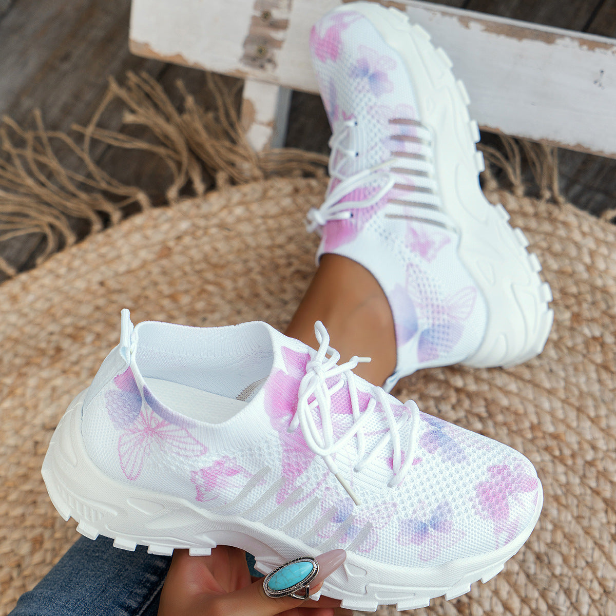 Women's Butterfly Print Mesh Sneakers - image 4