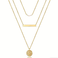 Dainty Layered Gold Necklace for Women, 14K Gold Plated Bar, Disc Pendant and Bead Choker - image 1